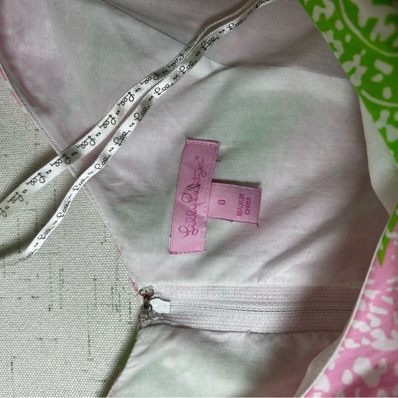 Lilly Pulitzer Dress Sz 0 Mini Green Pink Floral Fit & Flare A Line fully lined - Picture 10 of 12